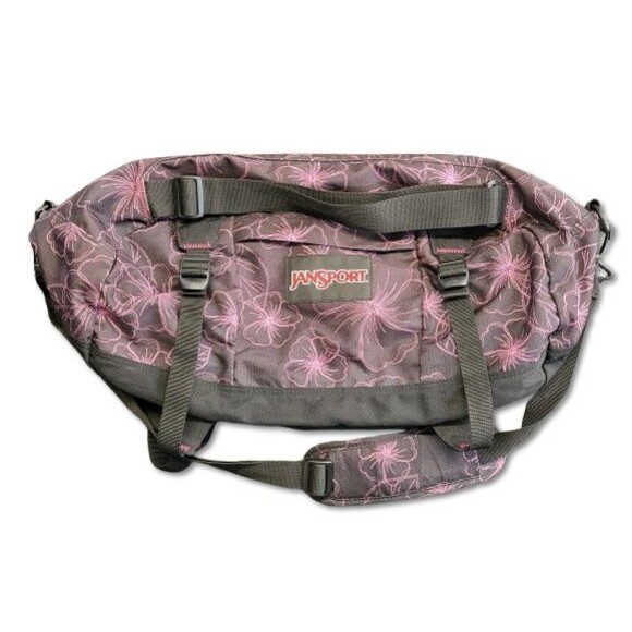JanSport Handbags - Vintage Jansport Duffel Bag Pink Black Floral Overnight Travel 23" X 14" x 11"